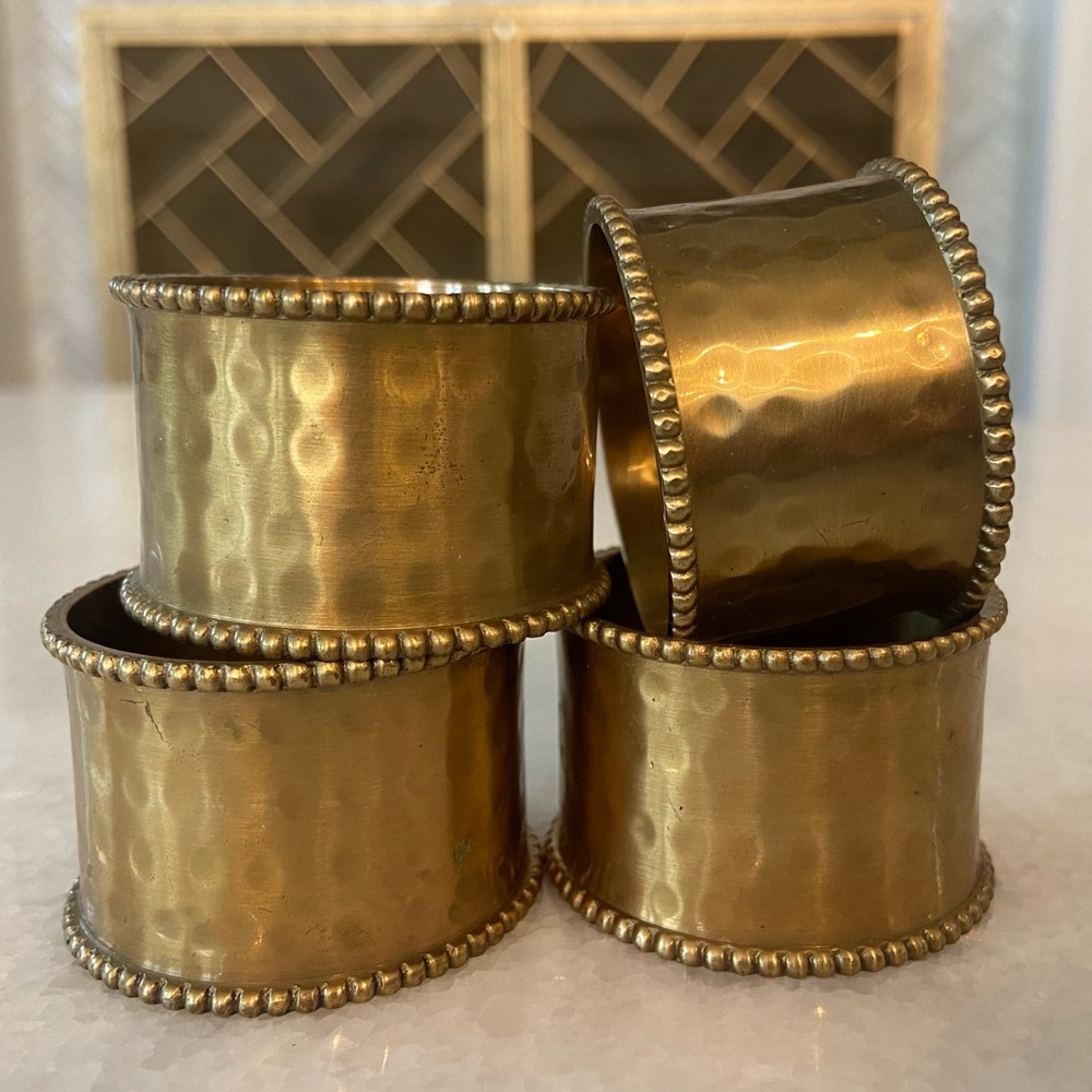 Brass Napkins Rings Hammered Set of 4